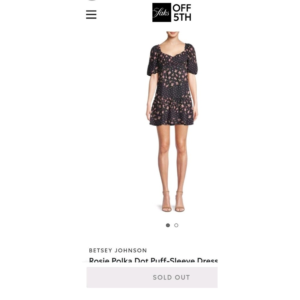 Betsey Johnson Rosy Dots Floral Polka Dot Puff Sleeve Mini Dress Black Pink Sz S